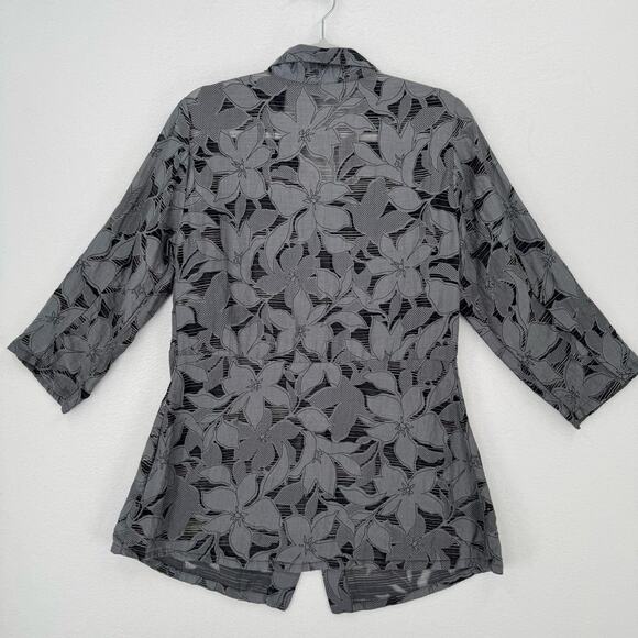 Cut Loose Floral Button Up Shirt Womens M Gray Mature Sheer Lazer Cut Hawiian - Picture 4 of 9